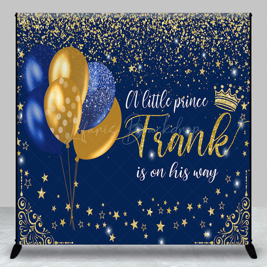 Lofaris Personalized Little Prince Baby Shower Backdrop Royal Blue and Gold Glitter Stars Theme Custom Name Party Decor for Boy