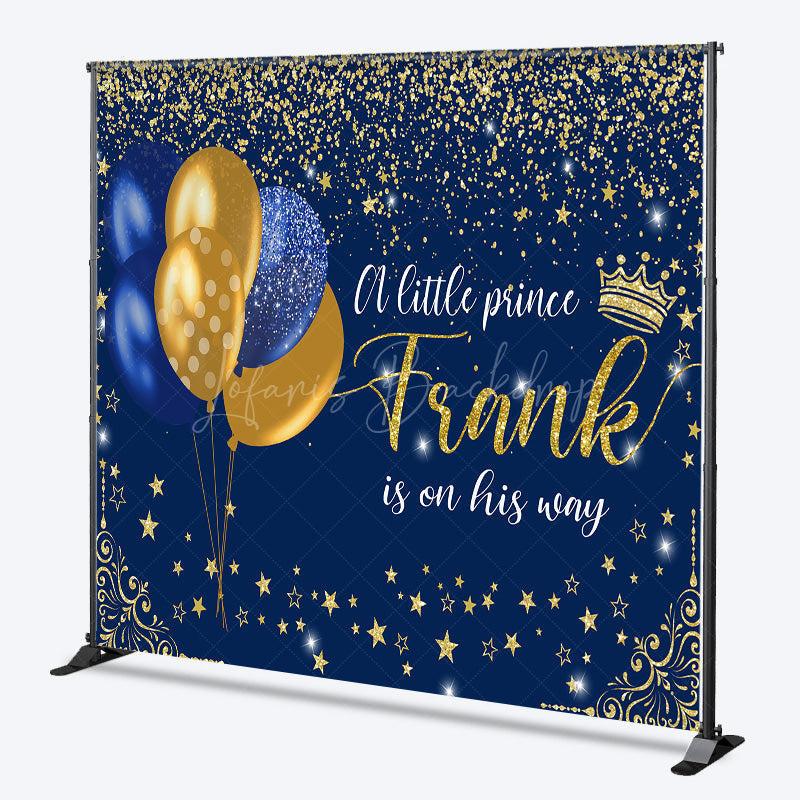 Lofaris Personalized Little Prince Baby Shower Backdrop Royal Blue and Gold Glitter Stars Theme Custom Name Party Decor for Boy