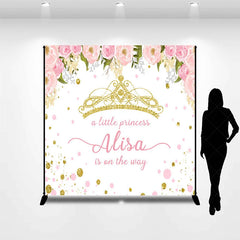 Lofaris Personalized Little Princess Baby Shower Backdrop Pink and Gold Floral Crown Girl Party Decor