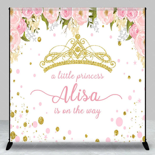 Lofaris Personalized Little Princess Baby Shower Backdrop Pink and Gold Floral Crown Girl Party Decor