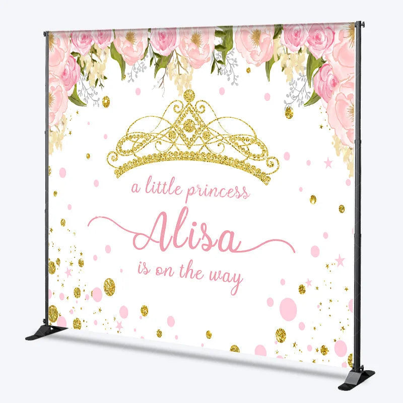 Lofaris Personalized Little Princess Baby Shower Backdrop Pink and Gold Floral Crown Girl Party Decor