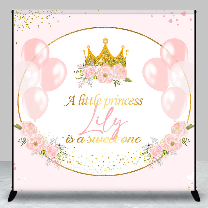 Lofaris Personalized Little Princess Backdrop for Girl Pink and Gold Royal Crown Balloons Custom Name Birthday or Baby Shower