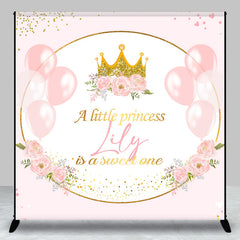 Lofaris Personalized Little Princess Backdrop for Girl Pink and Gold Royal Crown Balloons Custom Name Birthday or Baby Shower