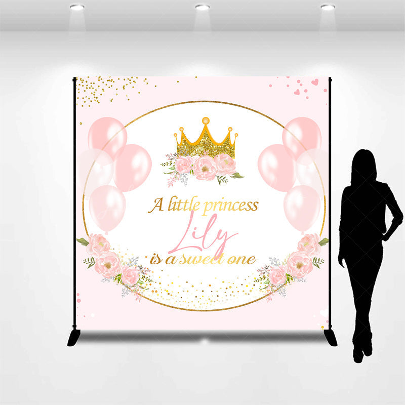 Lofaris Personalized Little Princess Backdrop for Girl Pink and Gold Royal Crown Balloons Custom Name Birthday or Baby Shower