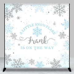 Lofaris Personalized Little Snowflake Baby Shower Backdrop Blue and Silver Glitter Winter Wonderland Decor for Boy