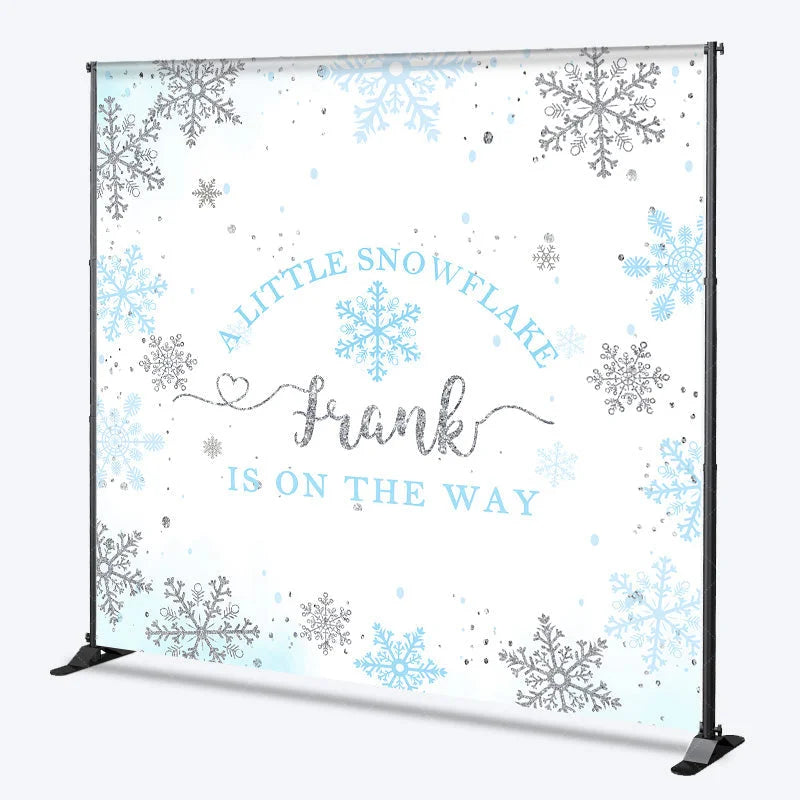 Lofaris Personalized Little Snowflake Baby Shower Backdrop Blue and Silver Glitter Winter Wonderland Decor for Boy