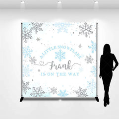Lofaris Personalized Little Snowflake Baby Shower Backdrop Blue and Silver Glitter Winter Wonderland Decor for Boy