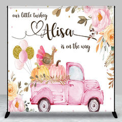 Lofaris Personalized Little Turkey Baby Shower Backdrop Pink Truck Pumpkin Fall Floral Girl Party Decor