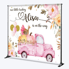 Lofaris Personalized Little Turkey Baby Shower Backdrop Pink Truck Pumpkin Fall Floral Girl Party Decor