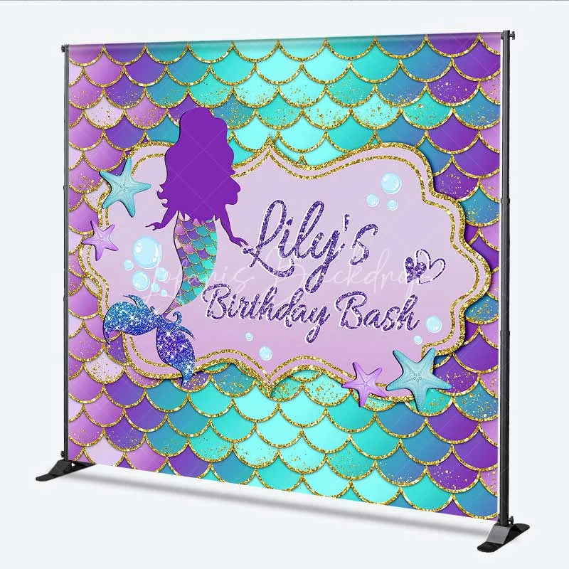 Lofaris Personalized Mermaid Custom Birthday Backdrop Purple Teal Gold Scales Girls Party Photography Background