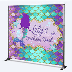 Lofaris Personalized Mermaid Custom Birthday Backdrop Purple Teal Gold Scales Girls Party Photography Background