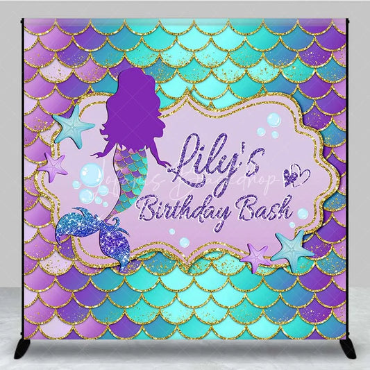 Lofaris Personalized Mermaid Custom Birthday Backdrop Purple Teal Gold Scales Girls Party Photography Background
