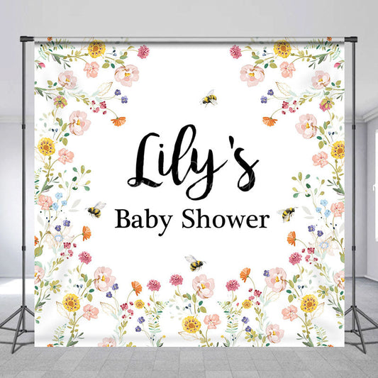 Lofaris Personalized Mommy to Bee Baby Shower Backdrop Wildflower and Honey Custom Name Garden Party Decor