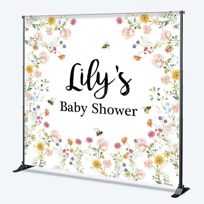 Lofaris Personalized Mommy to Bee Baby Shower Backdrop Wildflower and Honey Custom Name Garden Party Decor