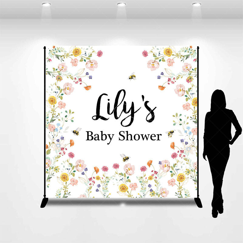 Lofaris Personalized Mommy to Bee Baby Shower Backdrop Wildflower and Honey Custom Name Garden Party Decor