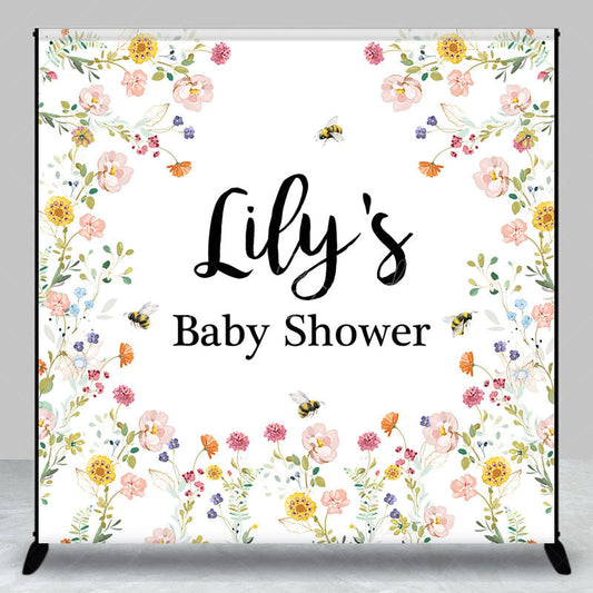 Lofaris Personalized Mommy to Bee Baby Shower Backdrop Wildflower and Honey Custom Name Garden Party Decor