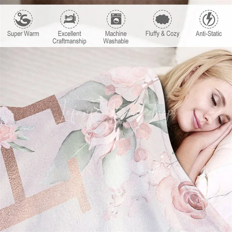 Lofaris Personalized Monogram Blanket for Girl Custom Initial H Pink Rose Floral Nursery Decor Swaddle