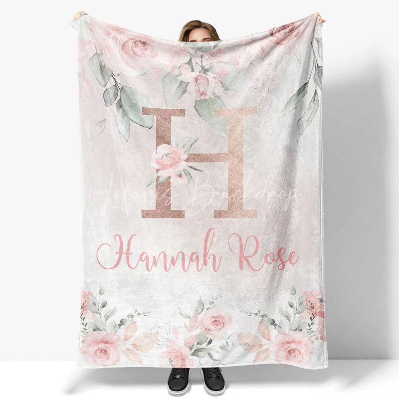 Lofaris Personalized Monogram Blanket for Girl Custom Initial H Pink Rose Floral Nursery Decor Swaddle