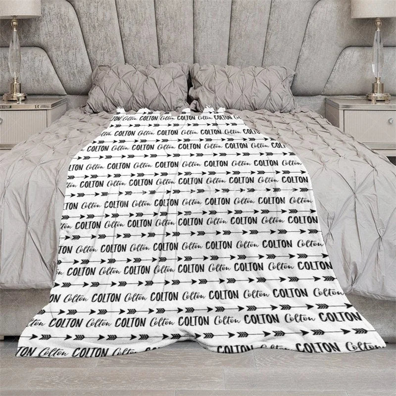 Lofaris Personalized Name Blanket for Baby Boy Modern Boho with Arrows in Black and White Custom Nursery Decor Gift