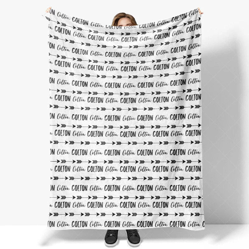 Lofaris Personalized Name Blanket for Baby Boy Modern Boho with Arrows in Black and White Custom Nursery Decor Gift