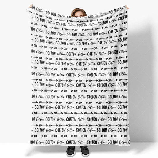 Lofaris Personalized Name Blanket for Baby Boy Modern Boho with Arrows in Black and White Custom Nursery Decor Gift