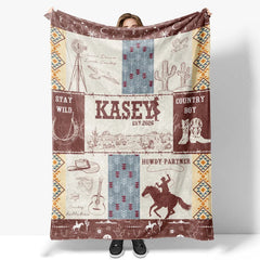 Lofaris Personalized Name Blanket for Boy Custom Western Cowboy Baby Rustic Cactus Nursery Decor Swaddle