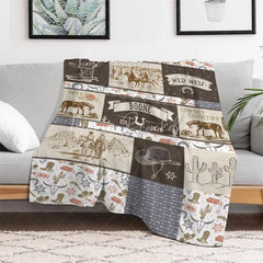 Lofaris Personalized Name Blanket for Boy Custom Western Cowboy Patchwork Rustic Wild West Nursery Decor
