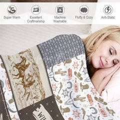 Lofaris Personalized Name Blanket for Boy Custom Western Cowboy Patchwork Rustic Wild West Nursery Decor