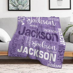 Lofaris Personalized Name Blanket for Boy or Girl Custom Word Cloud Typography Purple Blue Nursery Swaddle