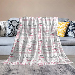 Lofaris Personalized Name Blanket for Girl Custom Baby with Hearts Pink and Grey Nursery Decor Swaddle