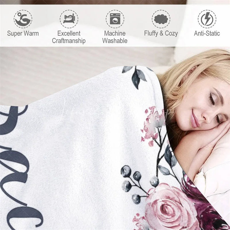 Lofaris Personalized Name Blanket for Girl Custom Baby with Maroon Rose Pink Floral Nursery Decor Swaddle