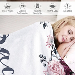 Lofaris Personalized Name Blanket for Girl Custom Baby with Maroon Rose Pink Floral Nursery Decor Swaddle