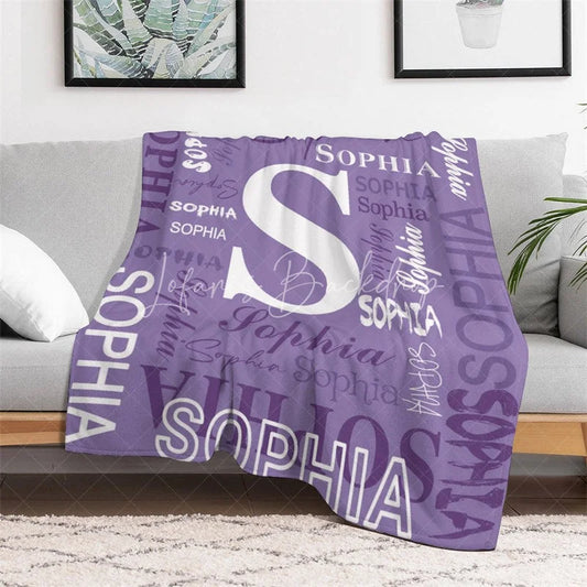 Lofaris Personalized Name Blanket for Girl Custom Monogram Word Cloud Purple Lavender Nursery Decor Swaddle