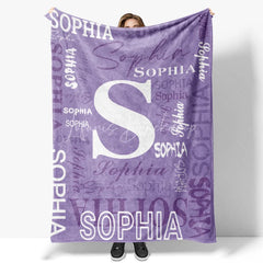 Lofaris Personalized Name Blanket for Girl Custom Monogram Word Cloud Purple Lavender Nursery Decor Swaddle