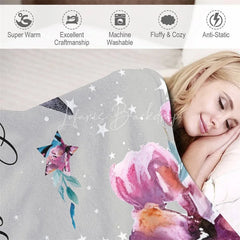 Lofaris Personalized Name Blanket for Girl Custom Moon and Stars Grey Pink Floral Nursery Decor Swaddle