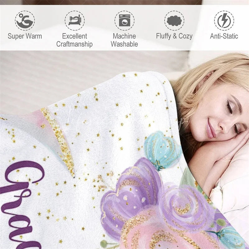 Lofaris Personalized Name Blanket for Girl Custom Moon and Stars Pastel Floral Nursery Decor Swaddle