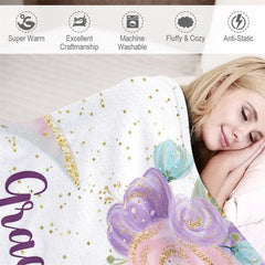 Lofaris Personalized Name Blanket for Girl Custom Moon and Stars Pastel Floral Nursery Decor Swaddle