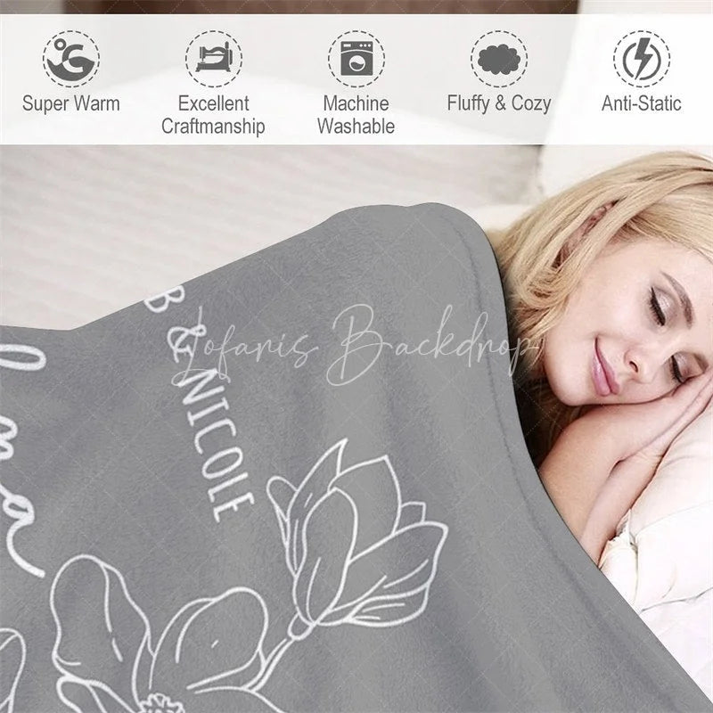 Lofaris Personalized Name Blanket for Mom Grandma Custom Kids Names Est Date Floral Throw Mother’s Day Family Gift