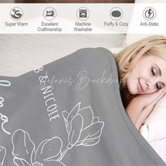 Lofaris Personalized Name Blanket for Mom Grandma Custom Kids Names Est Date Floral Throw Mother’s Day Family Gift