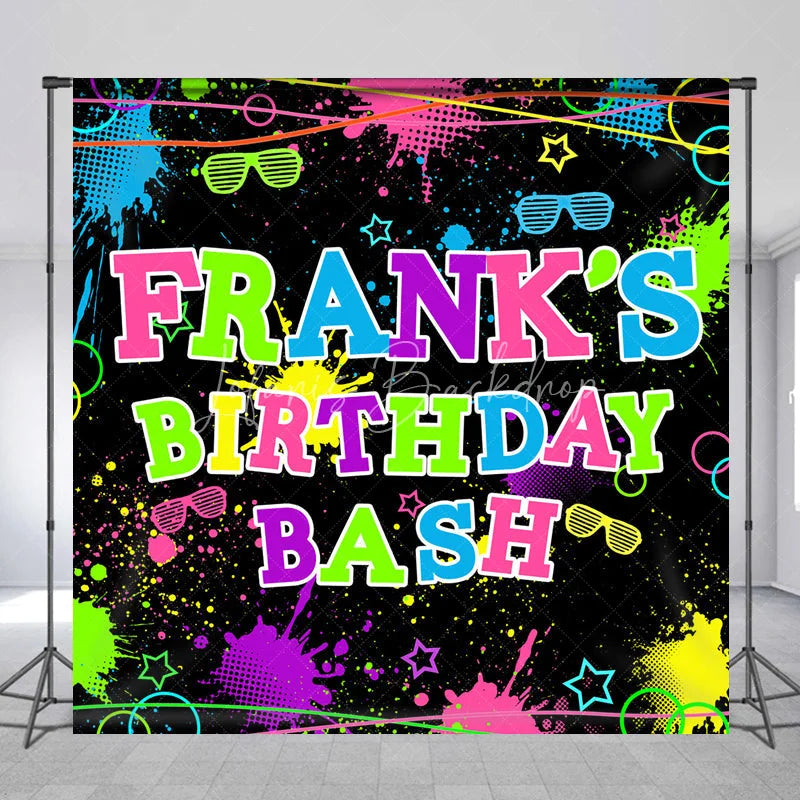Lofaris Personalized Neon Glow Birthday Bash Backdrop 80s 90s Paint Splatter Theme Custom Name Blacklight Party