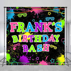 Lofaris Personalized Neon Glow Birthday Bash Backdrop 80s 90s Paint Splatter Theme Custom Name Blacklight Party