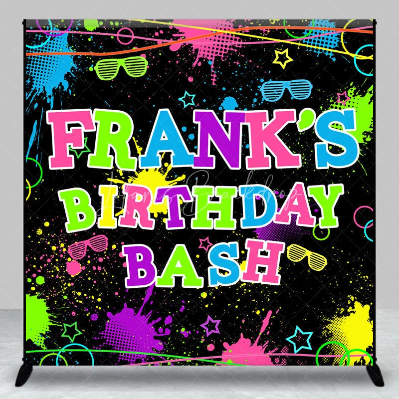 Lofaris Personalized Neon Glow Birthday Bash Backdrop 80s 90s Paint Splatter Theme Custom Name Blacklight Party
