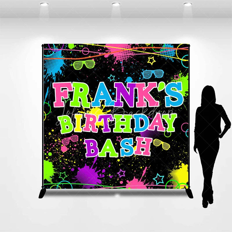 Lofaris Personalized Neon Glow Birthday Bash Backdrop 80s 90s Paint Splatter Theme Custom Name Blacklight Party