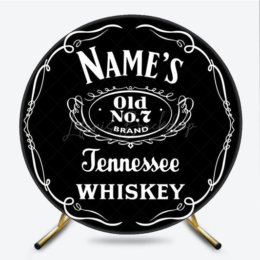 Lofaris Personalized Old No. 7 Whiskey Label Round Backdrop Custom Name for Adult Birthday Vintage Bar Theme Decor