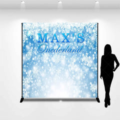 Lofaris Personalized Onederland 1st Birthday Backdrop Winter Wonderland Blue Snowflakes Background Custom Name Boys Party Decor