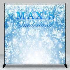 Lofaris Personalized Onederland 1st Birthday Backdrop Winter Wonderland Blue Snowflakes Background Custom Name Boys Party Decor