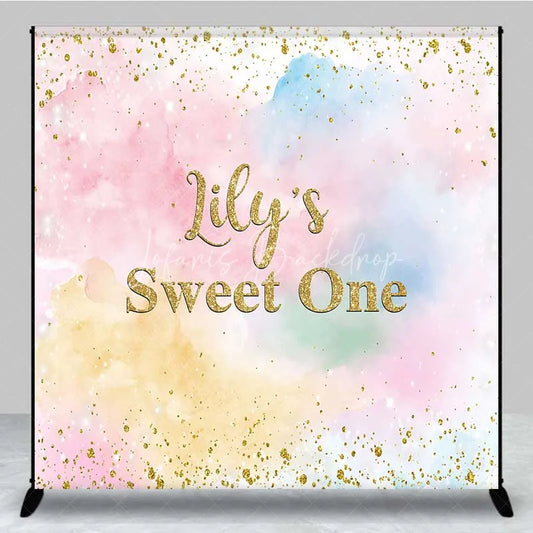 Lofaris Personalized Pastel Watercolor Custom Birthday Backdrop Gold Glitter Sweet One Girls Party Photography Background