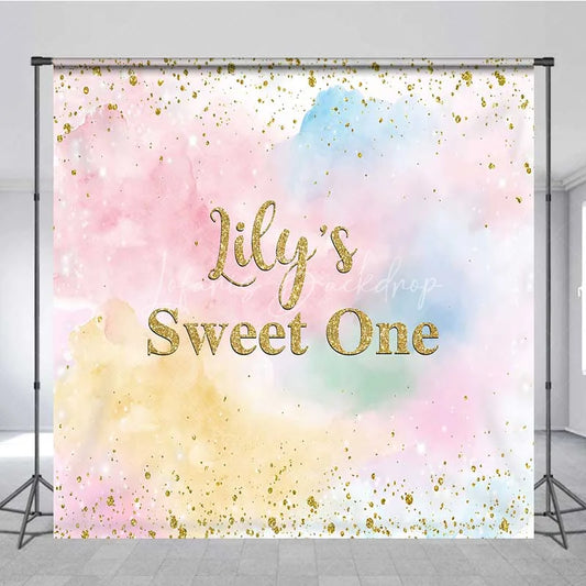 Lofaris Personalized Pastel Watercolor Custom Birthday Backdrop Gold Glitter Sweet One Girls Party Photography Background