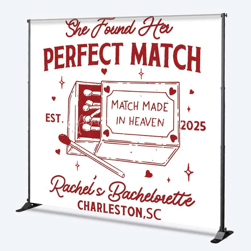 Lofaris Personalized Perfect Match Bridal Shower Backdrop Bachelorette Party and Matchbox Theme Decoration