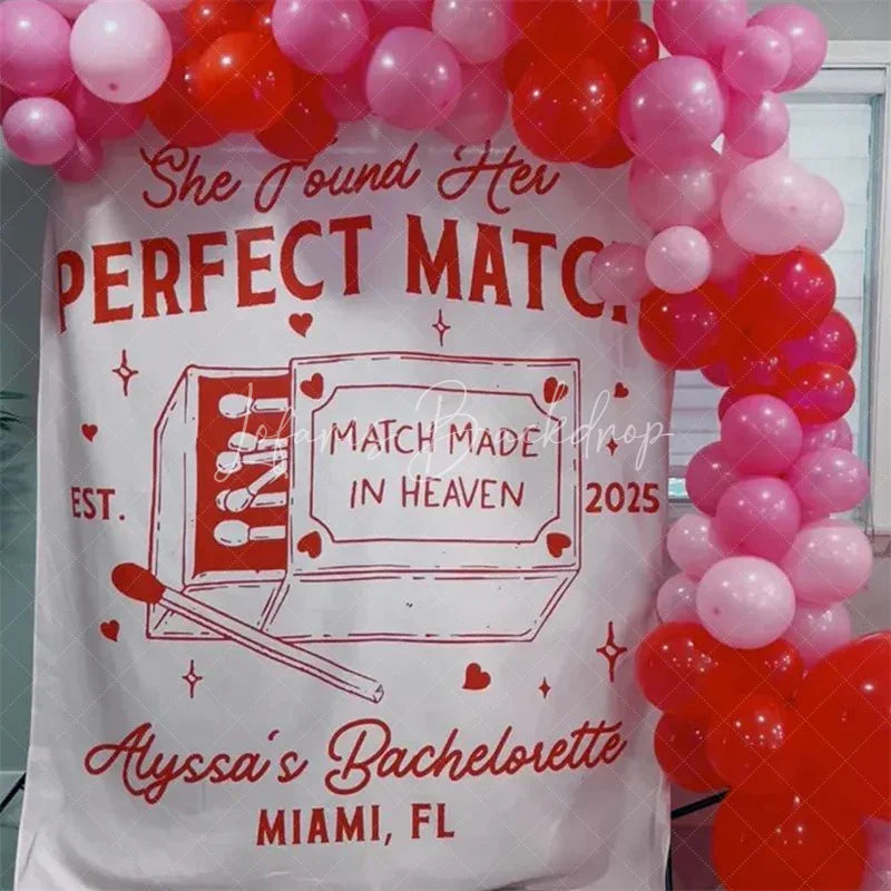 Lofaris Personalized Perfect Match Bridal Shower Backdrop Bachelorette Party and Matchbox Theme Decoration